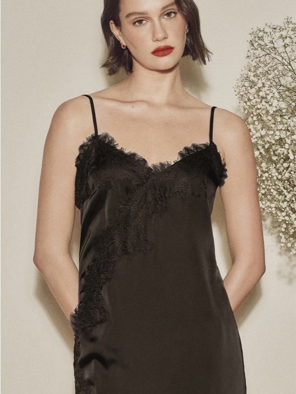 RW&CO. Black Satin Lace-Trim Slip